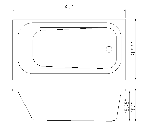 BATH TUB "AMALFI" 60” x 32” x 18”, ATAM-6032-WH-LT