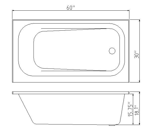 BATH TUB "AMALFI" 60” x 30” x 18”, ATAM-6030-WH-RT