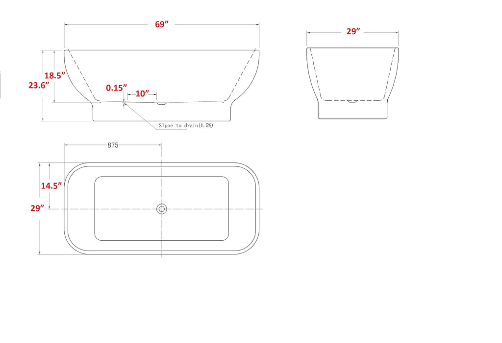 FREESTANDING TUB "ALMERIA" 69" x 29" x 23.6" AFT-9581-WH