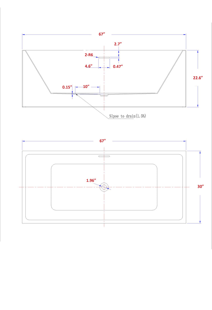 FREESTANDING TUB "BORDEAUX" 67" x 30" x 22.6" AFT-5781-WH