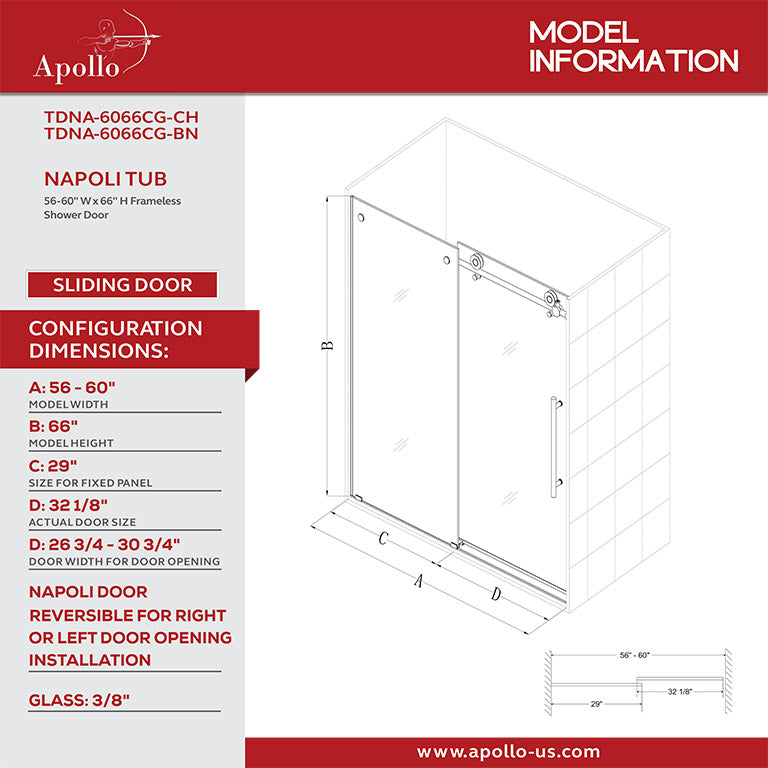 NAPOLI FRAMELESS TUB DOOR-NEW DEV