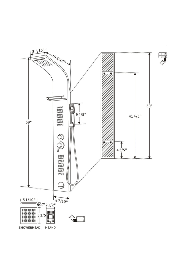 SHOWER PANEL "TURIN" ASP-11055-SS, NEW