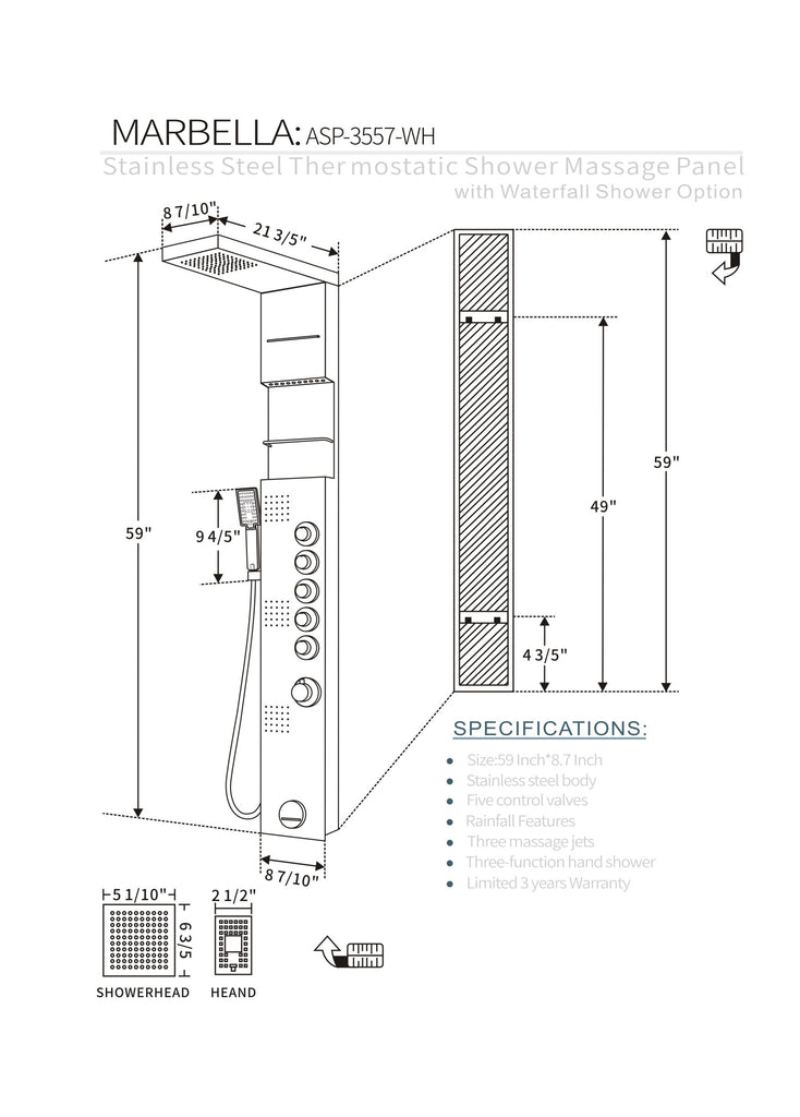 SHOWER PANEL "MARBELLA" ASP-3557-WH