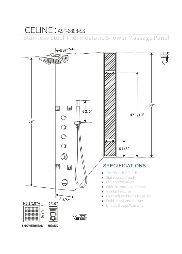 SHOWER PANEL "CELINE" ASP-6888-SS