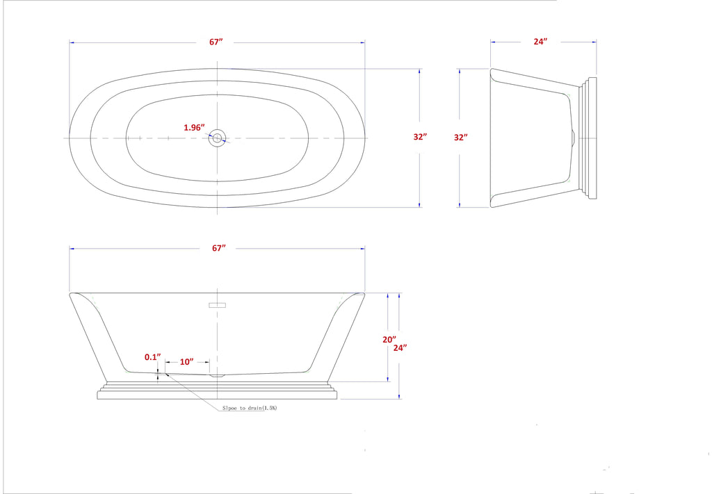 FREESTANDING TUB "VALENCIA" 67" x 32" x 24" AFT-A0981-WH