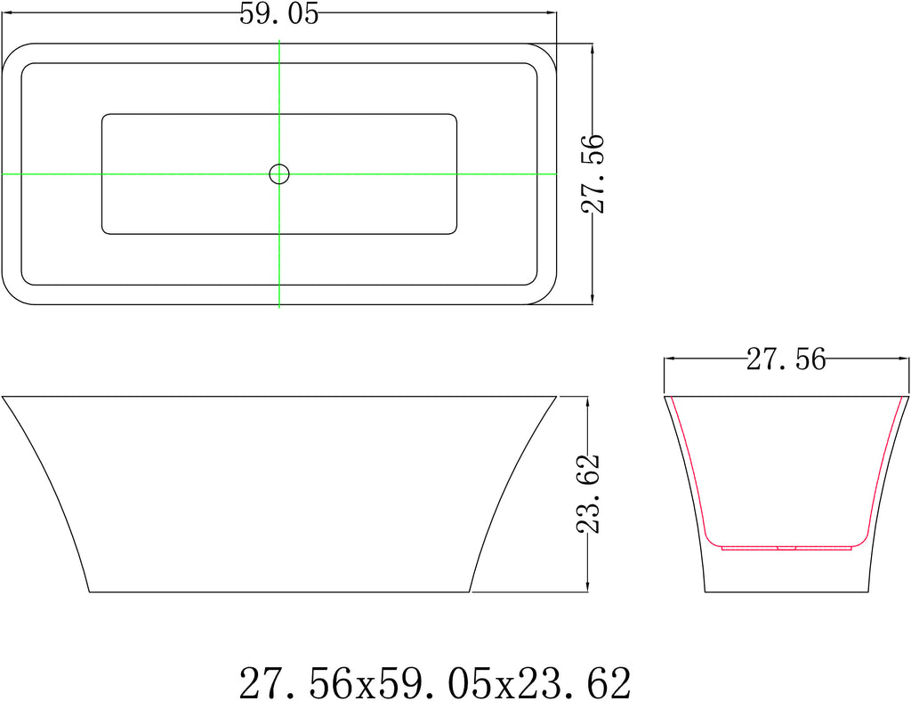 FREESTANDING TUB "MARSEILLE" 59" x 27.5" x 23.6" AFT-8363-WH